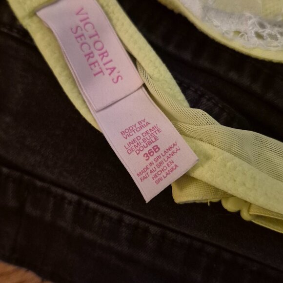 Victoria's Secret BBV Lace Bra 36B neon yellow with white lace push - Picture 2 of 7
